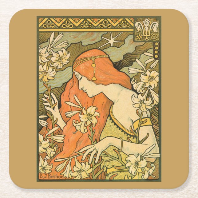 L'Ermitage Französische Jugendfrau im Bereich Blum Rechteckiger Pappuntersetzer (Vorderseite)