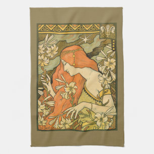 L'Ermitage French Nouveau Frau auf einem Blumenfel Geschirrtuch