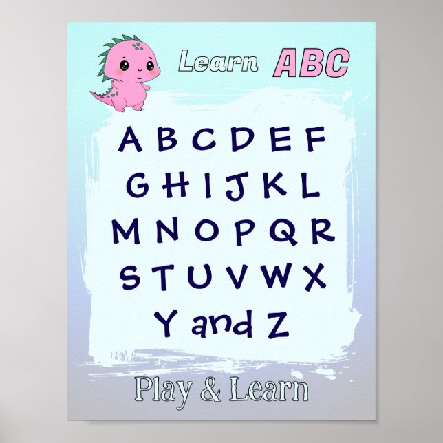 Lerne ABC rosa Dino Poster (Vorne)