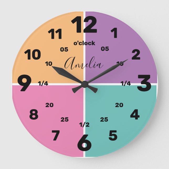 Lernen, die Zeit zu erzählen | PERSONALISIERT | Na Große Wanduhr (Vorderseite)
