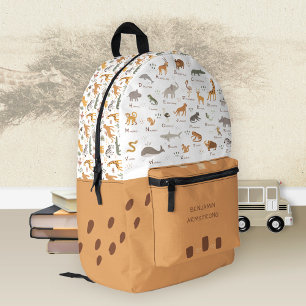 Lernen Sie ABC Briefe Kinder Jungle Safari Tiere Bedruckter Rucksack