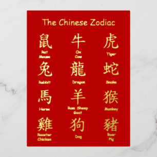Lernen Sie Chinesische Zodiac-Tiere zu lesen Neues Folien Feiertagspostkarte