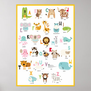 Lernen Sie das ABC   Lustiges Orange Gelbes Tier A Poster