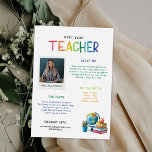 Lernen Sie Ihre Lehrerausgabe kennen Postkarte<br><div class="desc">Niedliche, schülerfreundliche grafische Elemente mit einem Raum für Ihr Foto und ein paar Details über Ihr Leben, die Eltern (und ihre Kinder!) daran erinnern, dass Sie tatsächlich ein echter Mensch sind! Wenn Sie die Zeit got haben, können Sie den Lehrerbrief an der ersten Stunde ausgeben oder die Lehrernacht kennenlernen, ist...</div>