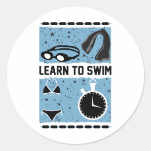 Lernen Sie mit diesem schönen Design zu schwimmen Runder Aufkleber