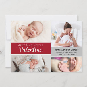 Lernen Sie unser kleines Valentine Baby Foto Birth Dankeskarte