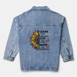 Lernen Sie von gestrigen Zitaten Sonnenblumenschme Jeansjacke
