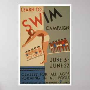 Lernen, WPA 1940 zu schwimmen Poster