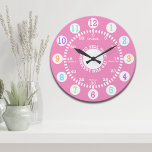 Lernen, Zeit zu erzählen (pink) Große Wanduhr<br><div class="desc">Spaß Design für diese Wanduhr für Kinder während sie lernen,  Zeit zu erzählen.</div>