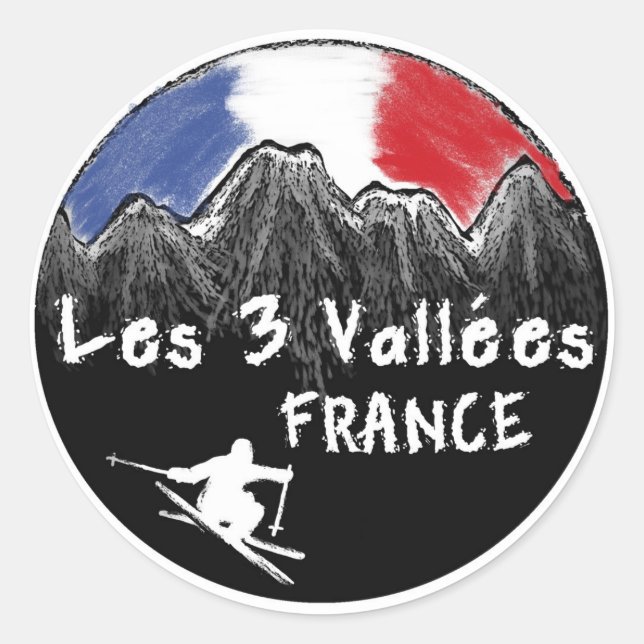 Les 3 Vallées France skier Runder Aufkleber (Vorderseite)