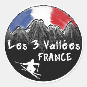 Les 3 Vallées Frankreich Skifahrer Runder Aufkleber
