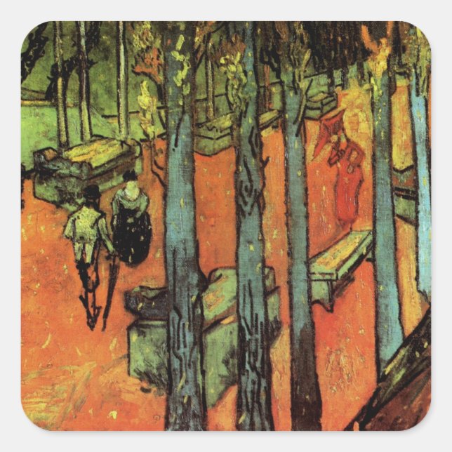 Les Alyscamps, Autumn Leaves von Vincent van Gogh Quadratischer Aufkleber (Vorderseite)