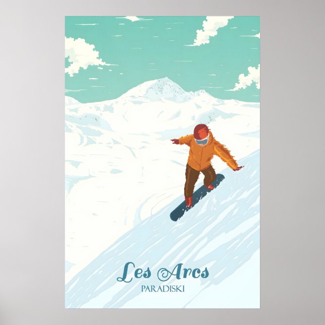 Les Arcs Snowboarden Reiseplakat Poster (Vorne)