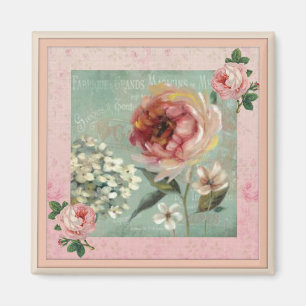 Les Belles Fleurs Pink Vintag Style Magnet