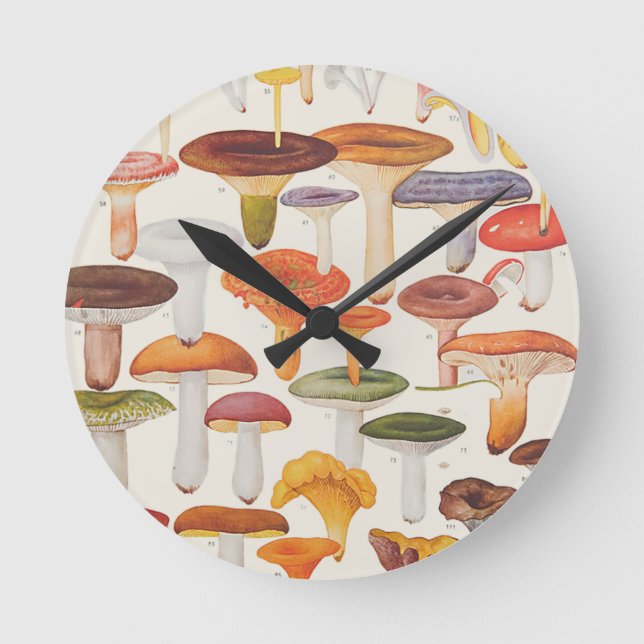 Les Champignon-Pilze Runde Wanduhr (Vorderseite)