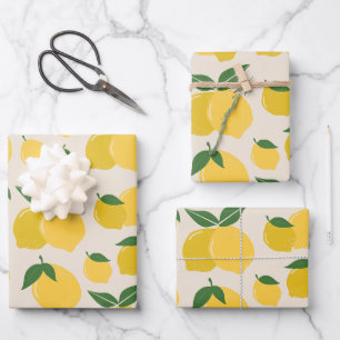 Les Citrons 01 Retro Lemon Abstrakte Zitronen Geschenkpapier Set