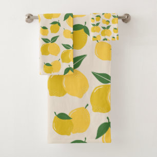 Les Citrons 01 Retro-Zitronen-Abstrakt Zitronen Badhandtuch Set