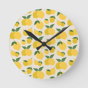 Les Citrons 01 Retro-Zitronen-Abstrakt Zitronen Runde Wanduhr