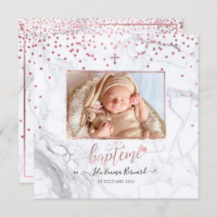 Les conettis d'or Rose Faire part de Baptême Einladung