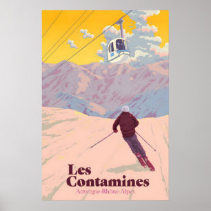 Les Contamines Montjoie Skigebiet Reiseplakat Poster