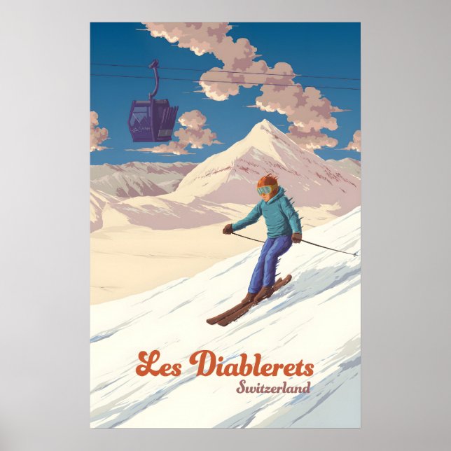 Les Diablerets Schweiz Skigebiet Reise Poster (Vorne)