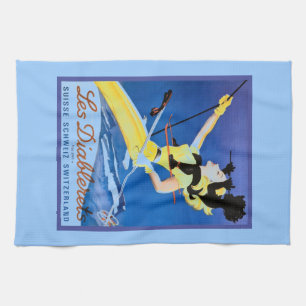Les Diablerets, Schweiz, Vintage-Skiplakat Handtuch