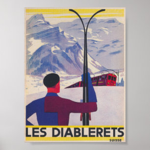 Les Diablerets Switzerland Vintag Ski Poster