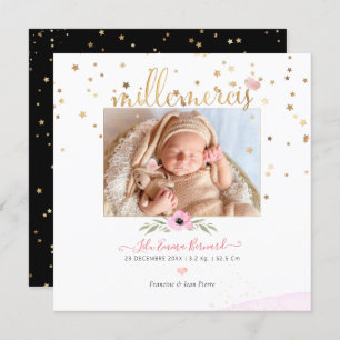 Les etoiles d'or Remerciement Naissance Fille Einladung