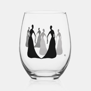 Les Femmes Black and Gray Stemless 16oz. Weinglas Ohne Stiel