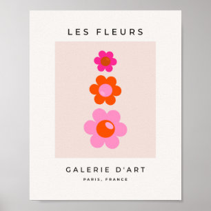 Les Fleurs 01 Retro Blumenmuster Rosa und Orangefa Poster