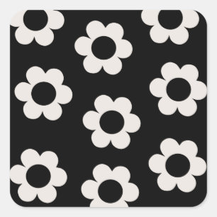 Les Fleurs 02 Retro Blume aus schwarzem und weißem Quadratischer Aufkleber
