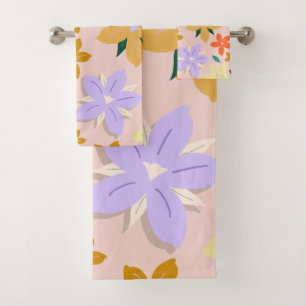 Les Fleurs 04 Retro Farbige Blumen Badhandtuch Set
