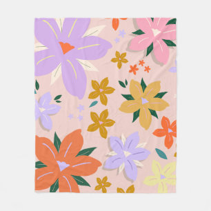 Les Fleurs 04 Retro Farbige Blumen Fleecedecke