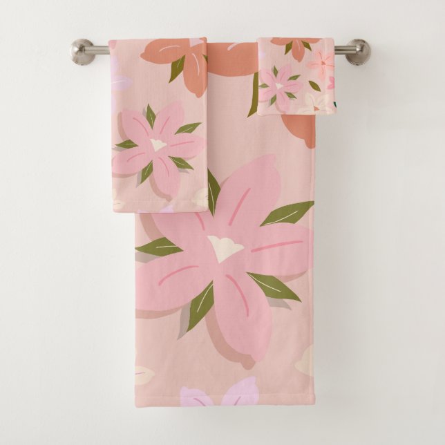 Les Fleurs 05 Blumenmuster Blush Pink Blume Badhandtuch Set (Insitu)