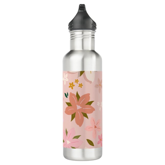 Les Fleurs 05 Blumenmuster Blush Pink Blume Edelstahlflasche (Rechts)