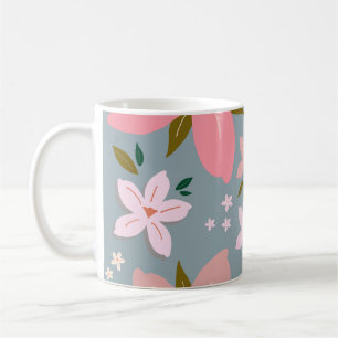 Les Fleurs 06 Blumenmuster Blau und Rosafarbenes F Kaffeetasse
