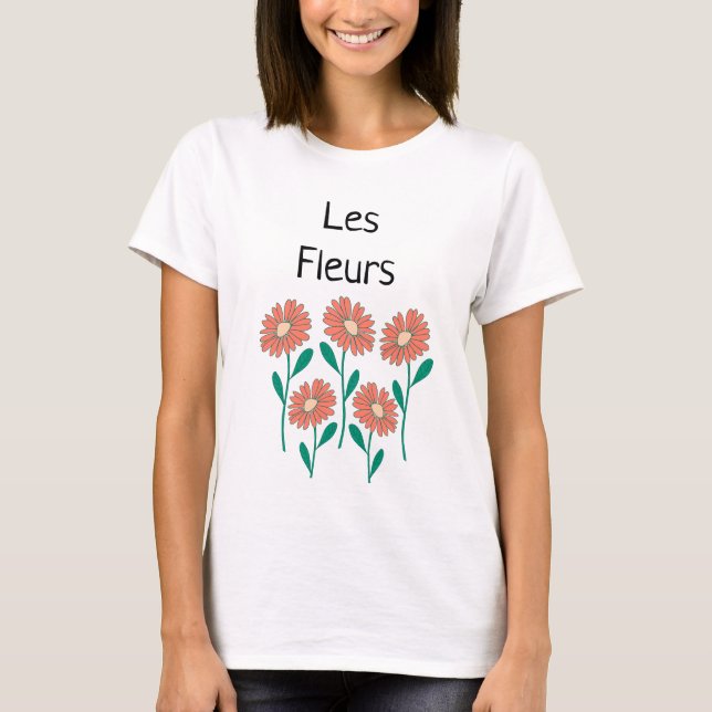 Les Fleurs Floral Pink Peach Green T-Shirt (Vorderseite)