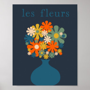 Les Fleurs Freude Retro Blume in Vase Blue Poster