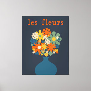 Les Fleurs Retro Blume in Vase Blue Orange Leinwanddruck