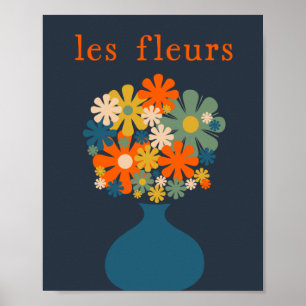 Les Fleurs Retro Blume in Vase Blue Orange Poster