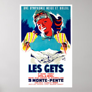 Les get, Frankreich, Winterskisport, Vintage-Reise Poster