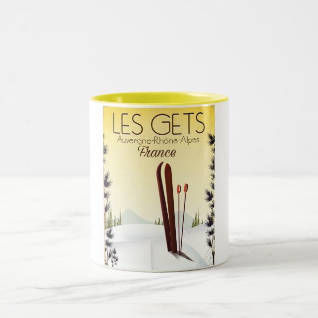 Les Gets France Skiposter Zweifarbige Tasse (Mittel)