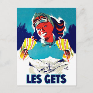 Les Gets, Frankreich, Winterskisport, Vintage-Reis Postkarte