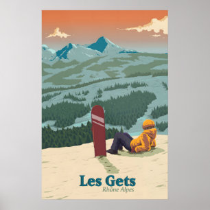 Les Gets Snowboarden Reiseplakat Poster