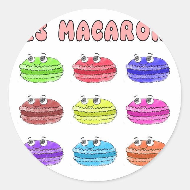 Les Macarons Niedlich Cartoon Runder Aufkleber (Vorderseite)