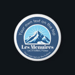 Les Menuires 3 Vallées Frankreich Skiort Souvenir Magnet<br><div class="desc">Magnet von Les Menuires,  Les trois Vallées ,  Frankreich mit einem wunderschönen blauen Berg mit sonniger Hintergrund und die Möglichkeit,  einen Berg oder Skigebiet Namen hinzuzufügen. Sie können es auch mit Ihrem Namen anpassen.</div>