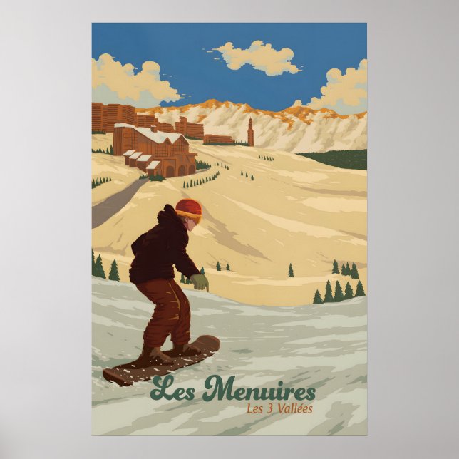 Les Menuires Snowboarden Reiseplakat Poster (Vorne)