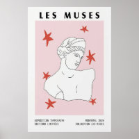 Les Muses Greek Bust Statue Art Pink Red Artwork