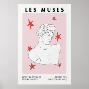 Les Muses Greek Bust Statue Art Pink Red Artwork Poster