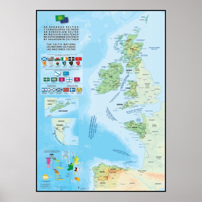 Les Nations celtiques : carte, drapeaux et Sprach Poster (Vorne)